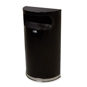 Designer halfrond met binnenbak van Kunststof 34 ltr, Rubbermaid, model: VB 127896, zwart, chroom