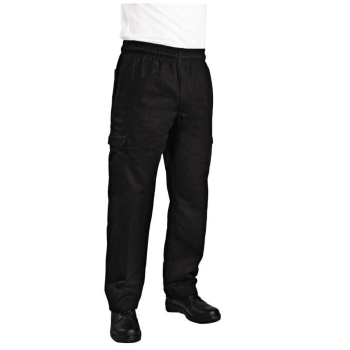 Chef Works unisex slim fit cargo broek zwart S, Taillemaat: 76-82cm. Binnenbeenlengte: 84cm