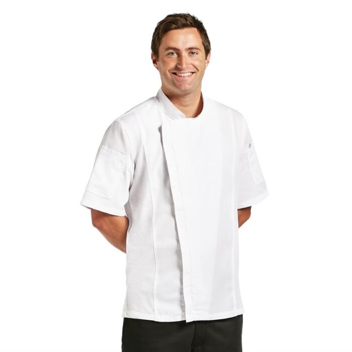 Chef Works Springfield unisex koksbuis met rits wit M, Borstomvang: 102-107cm